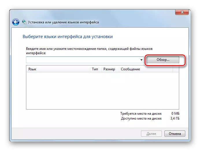 Prejdite na výber jazykového balíka v inštalačnom alebo vymazaní jazykov rozhrania v systéme Windows 7