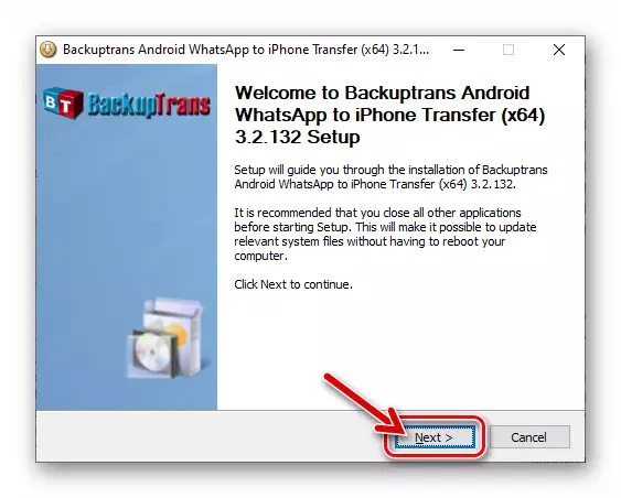 Installationsassistent Backuprans Android iPhone WhatsApp Transfer