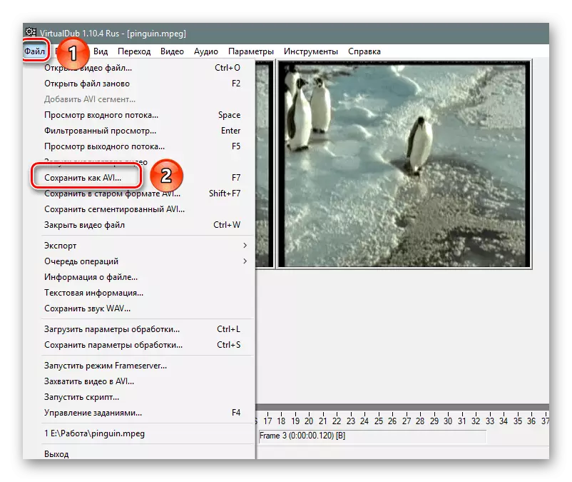 Guarde el video después de eliminar un fragmento en el software VirtualDub.