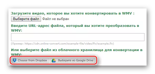 Tlačidlá na prevzatie súboru s Cloud Services Dropbox a Google Drive na stránku Video Online Konvertovať