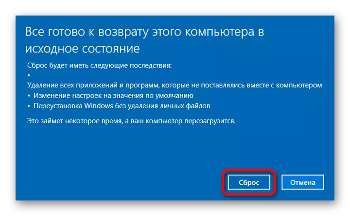 Bekræftelse af nulstilling af Windows-operativsystemet 10