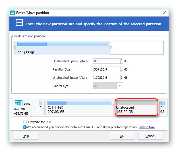 Unallocated area in Easeus Partition Master
