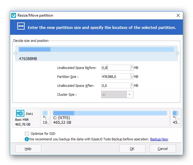 Setting Tom Sizes in Easeus Partition Master