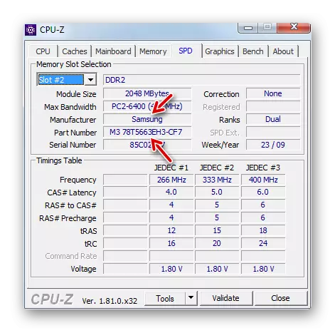 Prikaz imena proizvajalca in moduliranega izbranega modula v jeziku SPD v programu CPU-Z