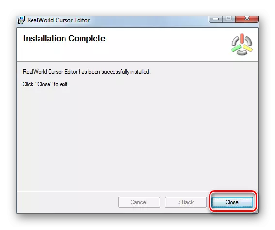 Zatvaranje instalacijsku prozor RealWorld CURSOR urednik nakon uspješne instalacije u sustavu Windows 7