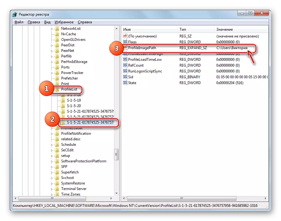 Перехід до редагування параметра ProfileImagePath у вікні Редактор реєстру в Windows 7