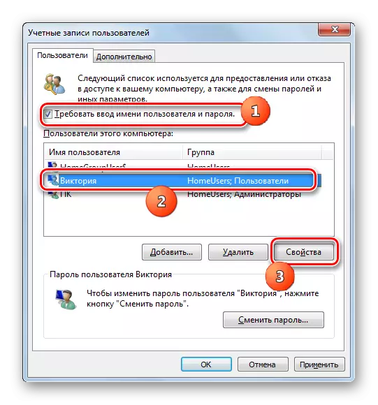 Ir a las propiedades del usuario seleccionado en la ventana Cuentas de usuario en Windows 7