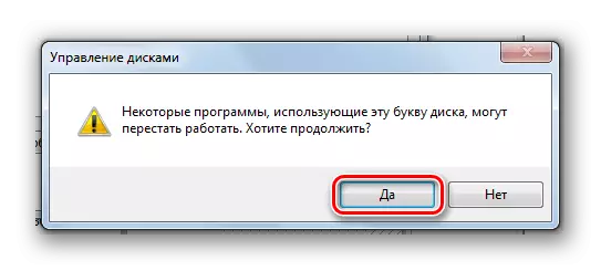 Bevestig de wijzigingen bij het wijzigen van de letter van de schijf in Windows 7