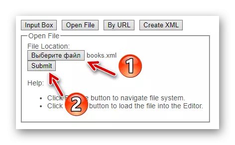 XML-tiedoston latauslomake XMLGRID Service -sivulla