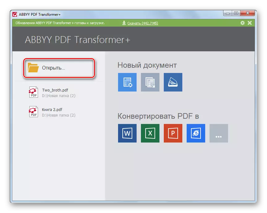 Allez à la fenêtre d'ouverture du fichier dans le programme ABBYY PDF Transformer +