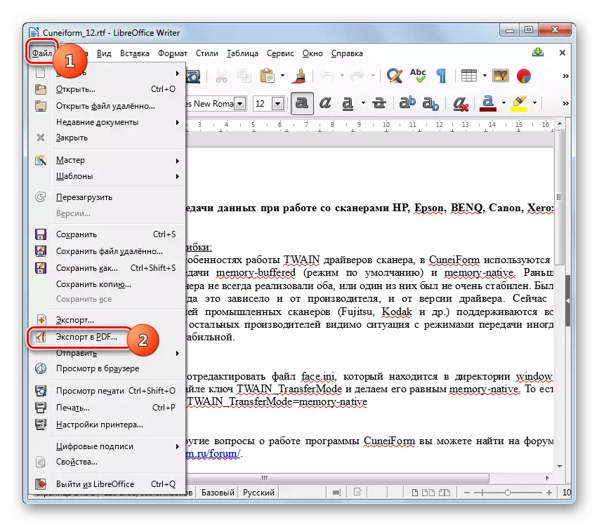 Yfirfærsla til útflutnings til PDF í LibreOffice Writer