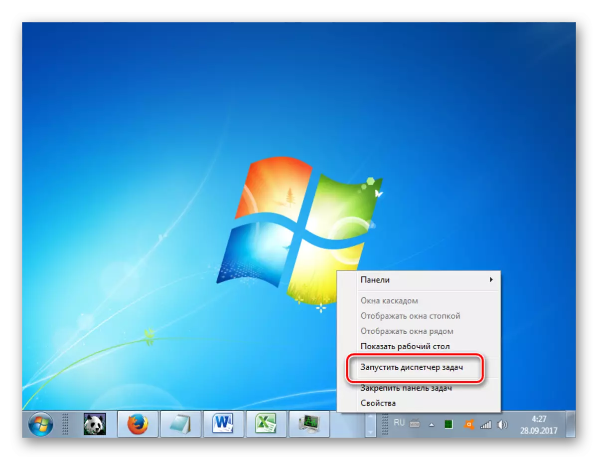 Ejecute el Administrador de tareas a través del menú contextual en la barra de tareas en Windows 7