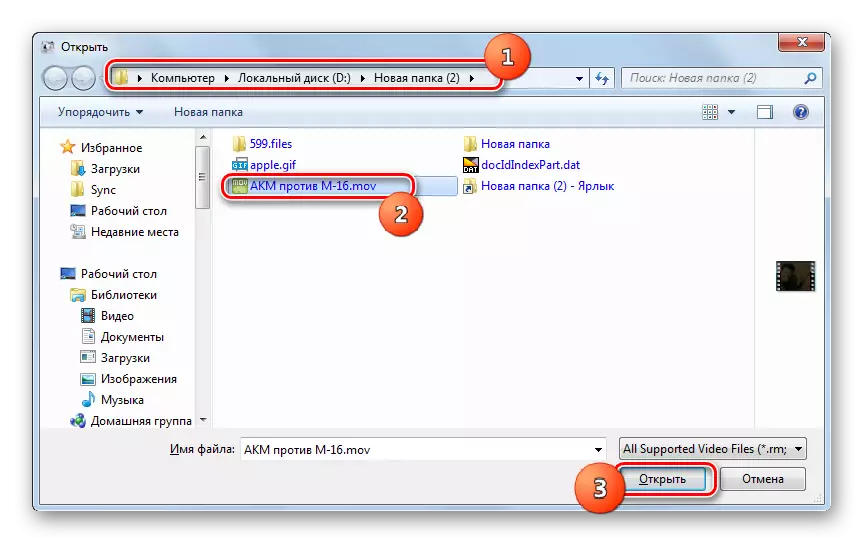 Odabir video zapisa u prozoru Dodaj datoteku u fabričkom programu formata