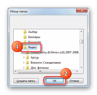 Selección do cartafol final de almacenamento de ficheiros AVI na xanela Vista xeral do cartafol no programa Formato Factory