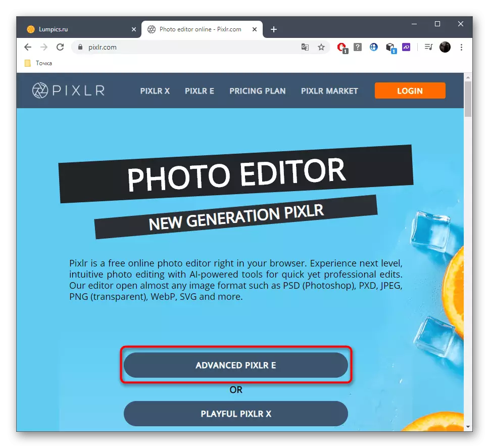 Eikite į darbą su Pixlr redaktoriumi pjovimo veidui su nuotrauka internete