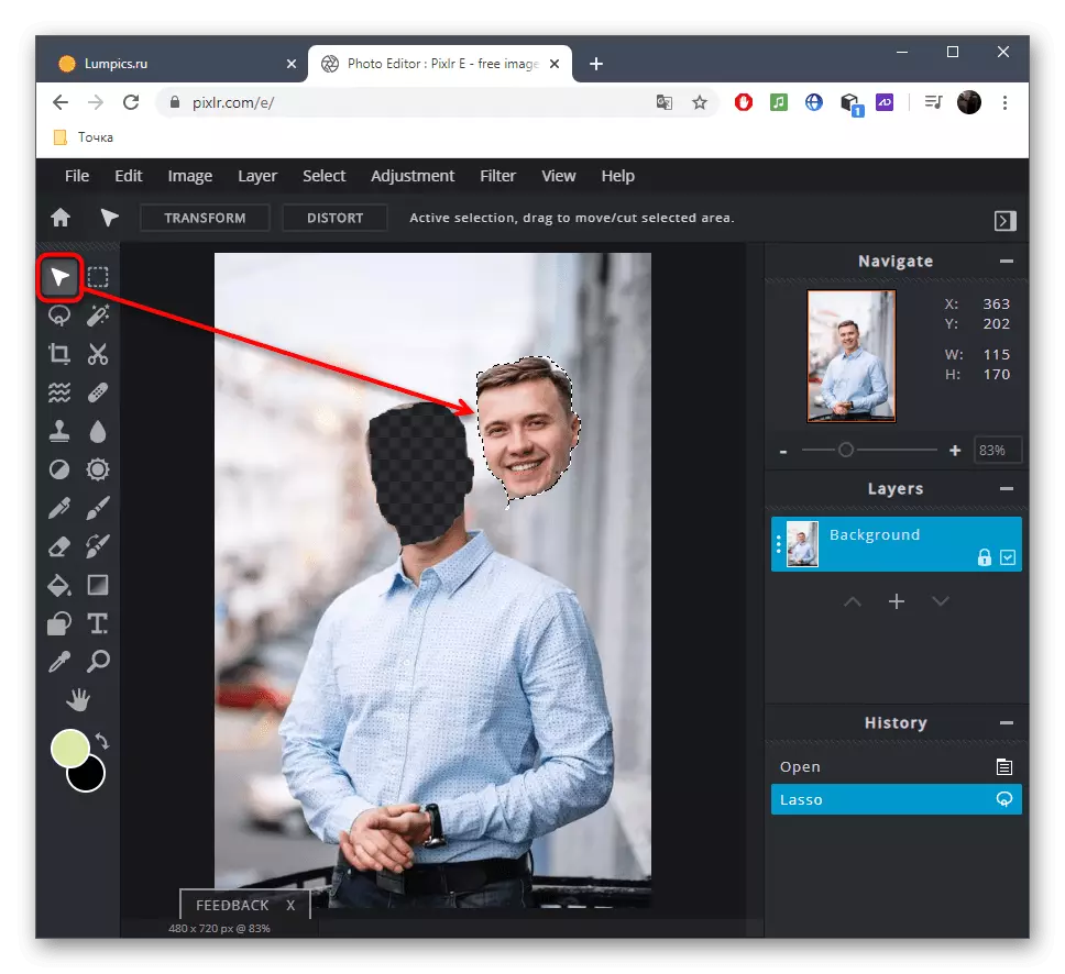 Dodatni alati za uređivanje lica na fotografiji u online usluzi PIXLR