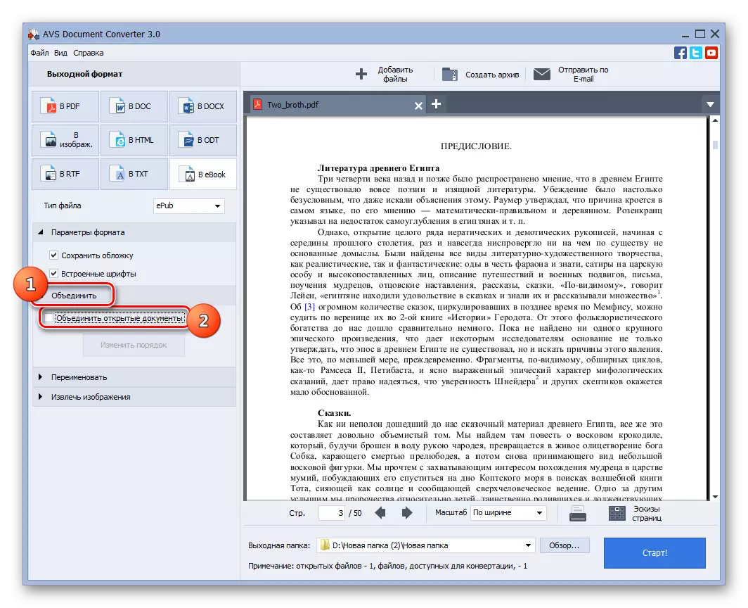 Settings blok to merge in the Programa Convertter Document AVS