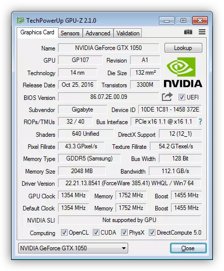 Fenêtre principale programme GPU-Z