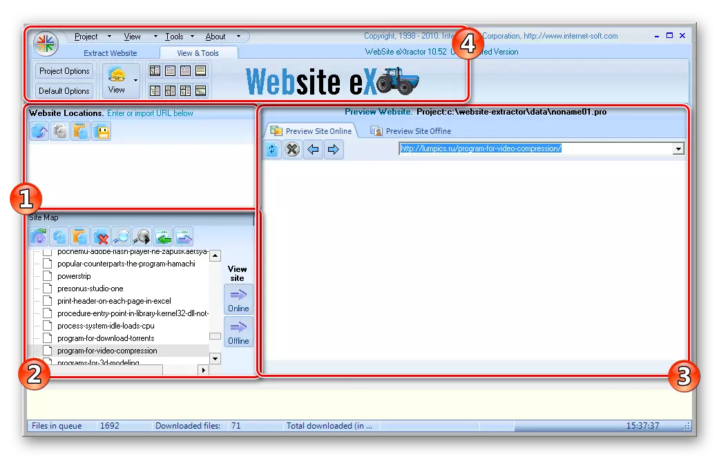 Main Window Web Extractor.