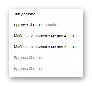 在VKontakte網站上查看“設置”部分中查看活動歷史記錄時，部分訪問類型