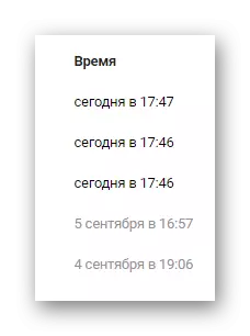 tempo Sezione quando si visualizza la cronologia delle attività nella sezione Impostazioni sul sito web VKontakte