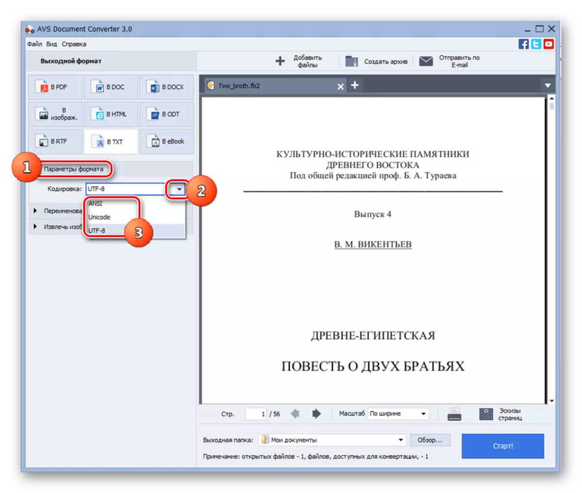 Output Format Unità Unità Format Settings fil-konvertitur dokument AVS