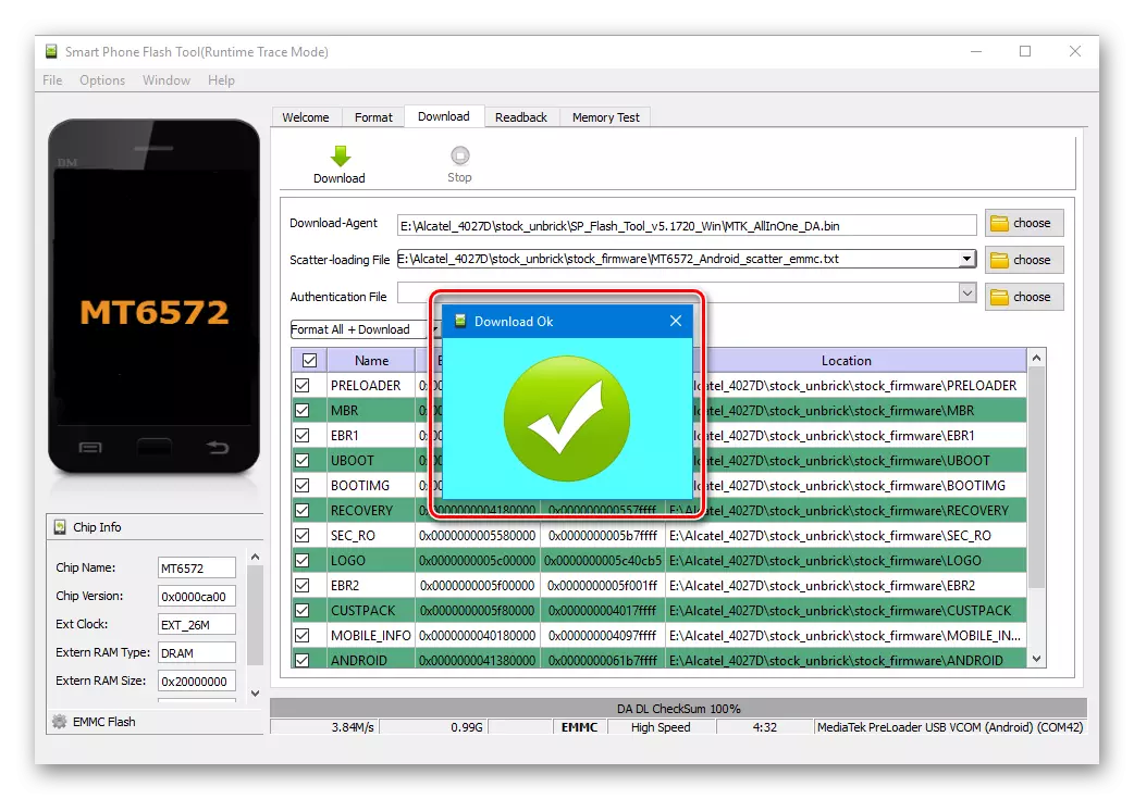 Alcatel One Touch Pixi 3 (4.5) 4027D Flash Tool Firmware Ավարտվեց