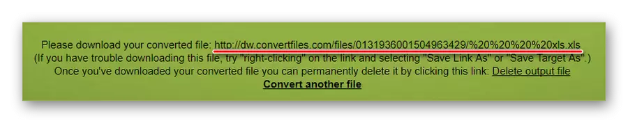 Link to download a converted file to the Convert Files service