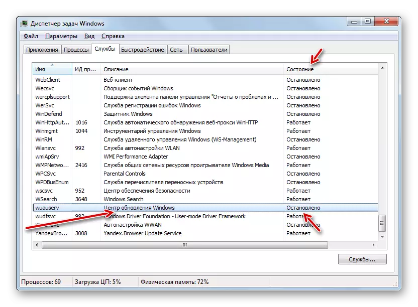 Ang Windows Update Service Center gihunong sa Task Manager sa Windows 7