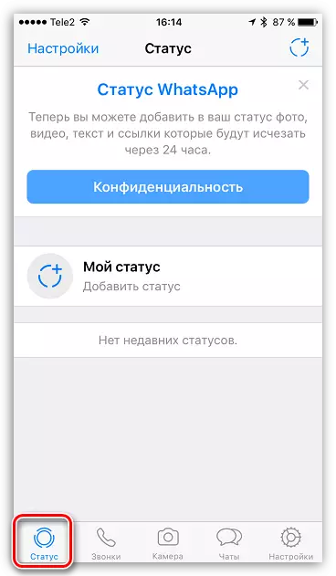 Status in WhatsApp vir iOS