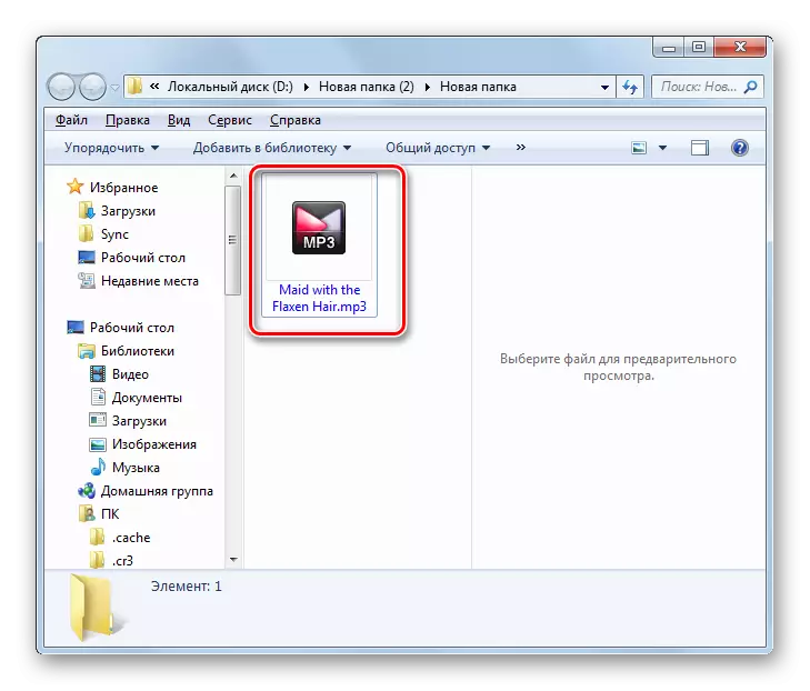Windows Explorer дар файли баромади аудио дар феҳристи MP3