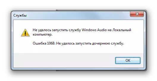 Sõnumi dialoogiboks, mis ei käivita Windows Audio Service Windows 7