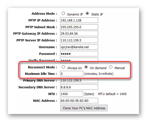 VPN ryšio tipai - PPTP sąranka - prijunkite įjungimą