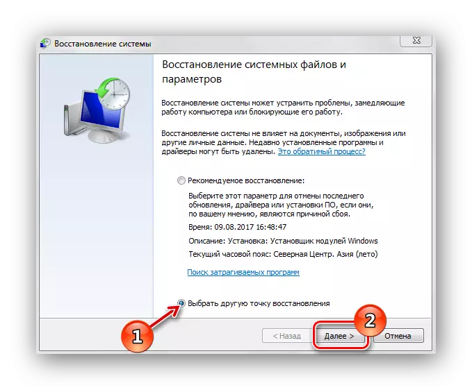 Restauration du système Sélectionnez Sélectionner la date de récupération Windows 7