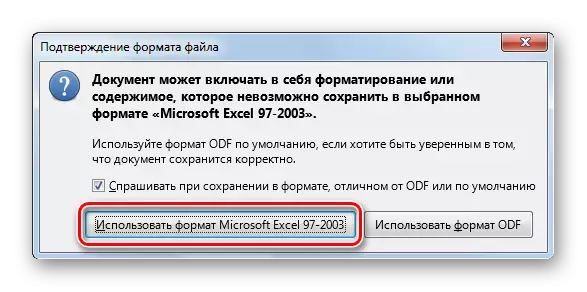 LibreOffice Calc XLS formatında Save Cədvəl təsdiqi