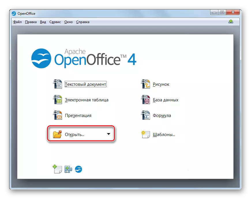Gå til det åpne filen Åpne vinduet i OpenOffice-programmet