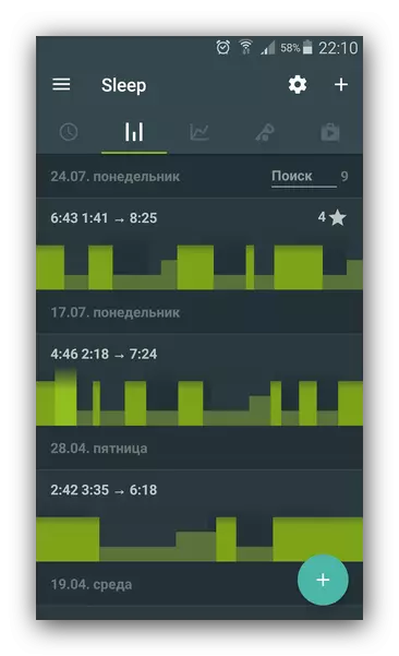 Графікі адсочвання сну Sleep as Android