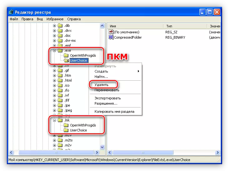 Menghapus folder UserChoise di Windows XP Registry Settings