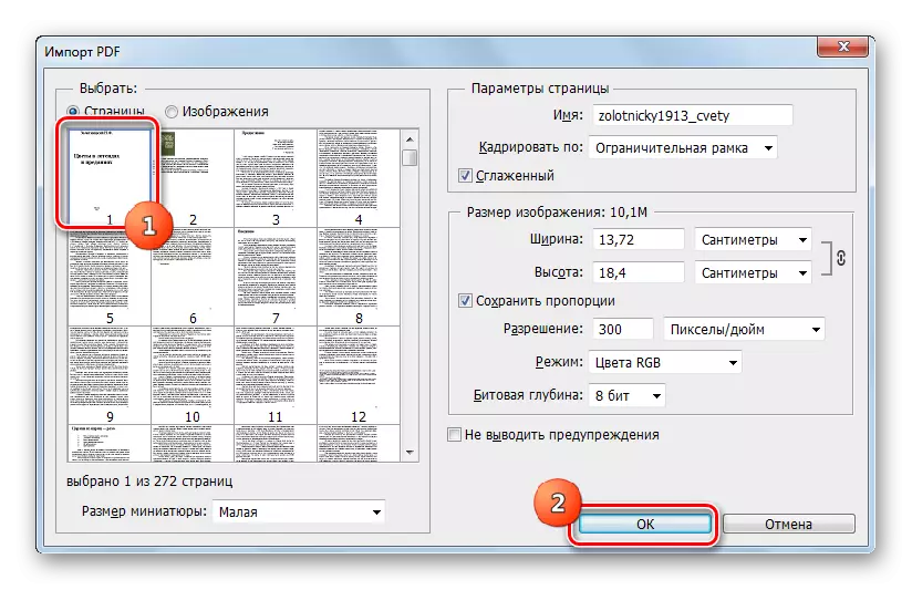 PDF Import Fënster am Adobe Photoshop