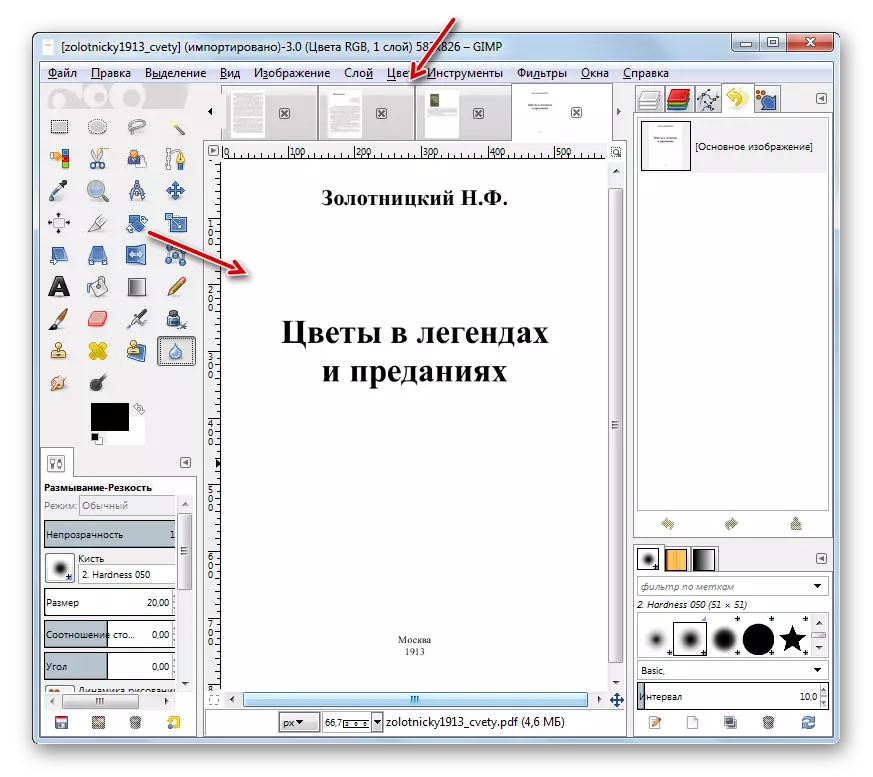 Documento PDF importado ao programa GIMP