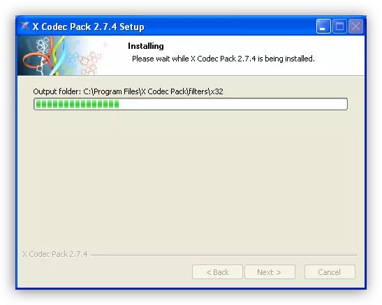Pêvajoya sazkirinê ya XP Codec Pack li Windows XP