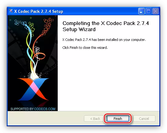 Bestätegung vum XP Codec Pack Installer am Windows XP
