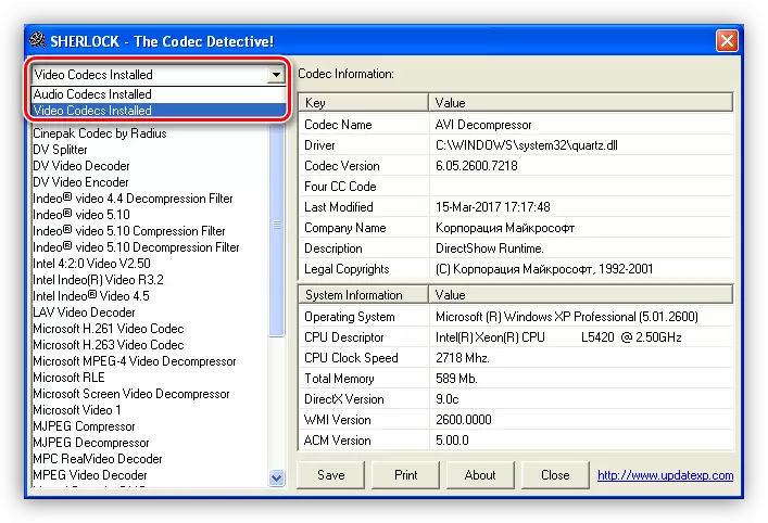 Finestra di informazione Sherlock Utilities in Windows XP