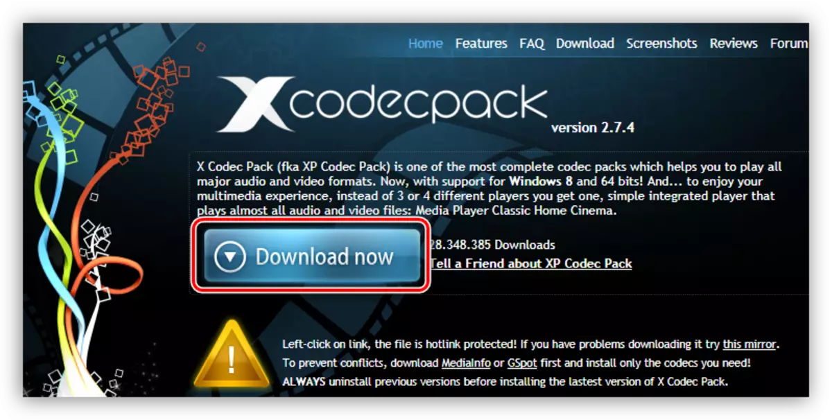 Deskargatu orria XP Codec Pack garatzaileen webgune ofizialean