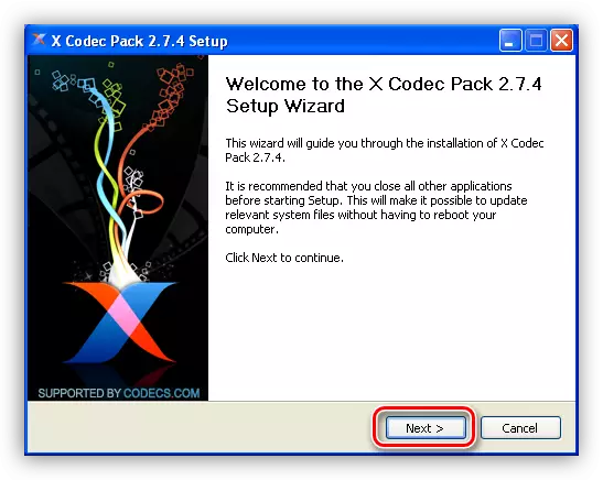 Start Installer XP Codec Pack v systému Windows XP