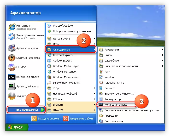 Adgang til kommandoprompten fra startmenuen i Windows XP