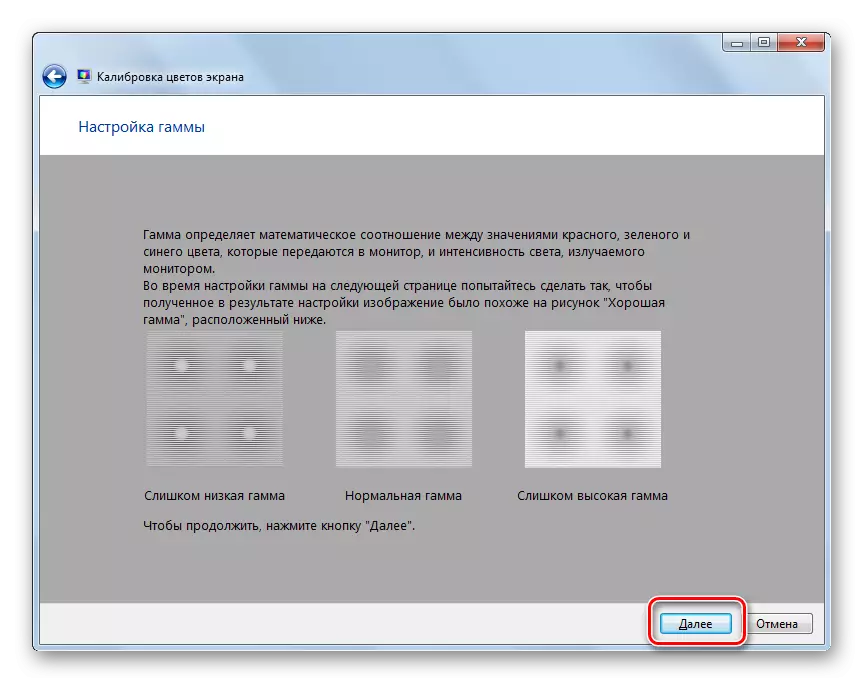 Nastavenia okna Gamma Calibration Screen obrazovky Farba v systéme Windows 7