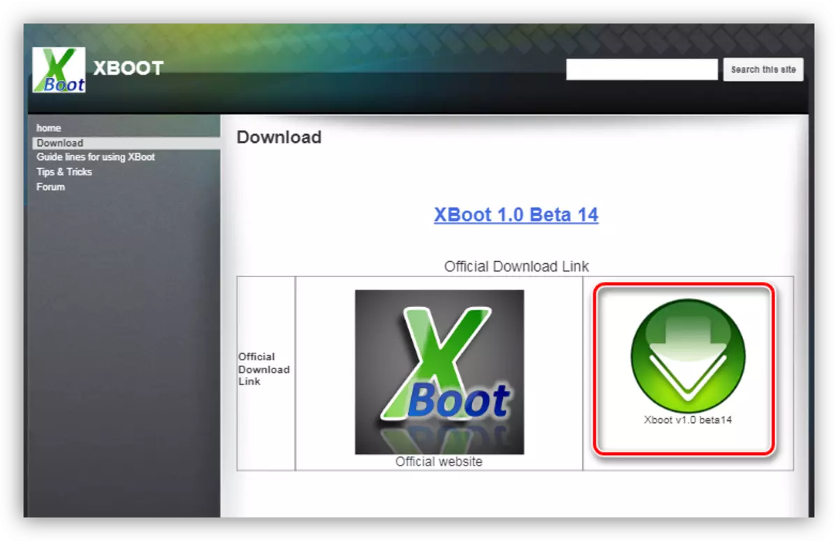 Página de download do XBoot no site oficial do desenvolvedor