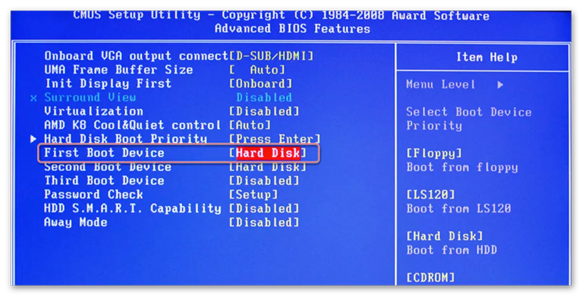 First Boot Device in Award BIOS