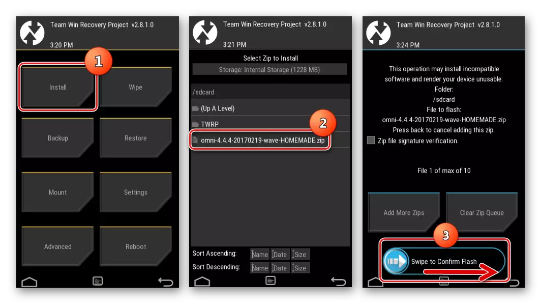 Samsung Wave GT-S8500 TWRP Sākt iestatīt paketi ar Android